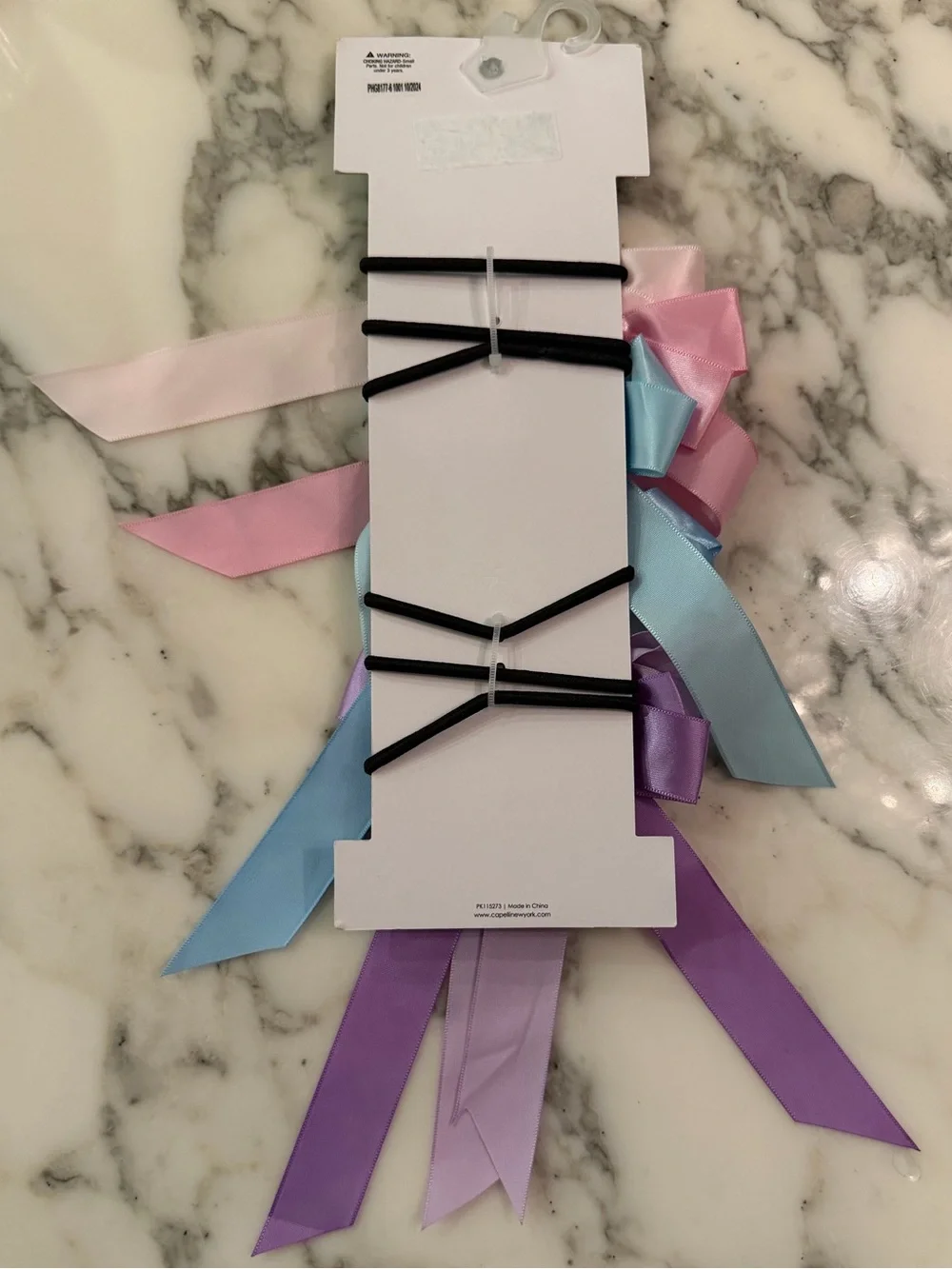 NWT Capelli Girls 6pc Pastel Satin Bow Ponytail Holders Heart Hair Ties Set